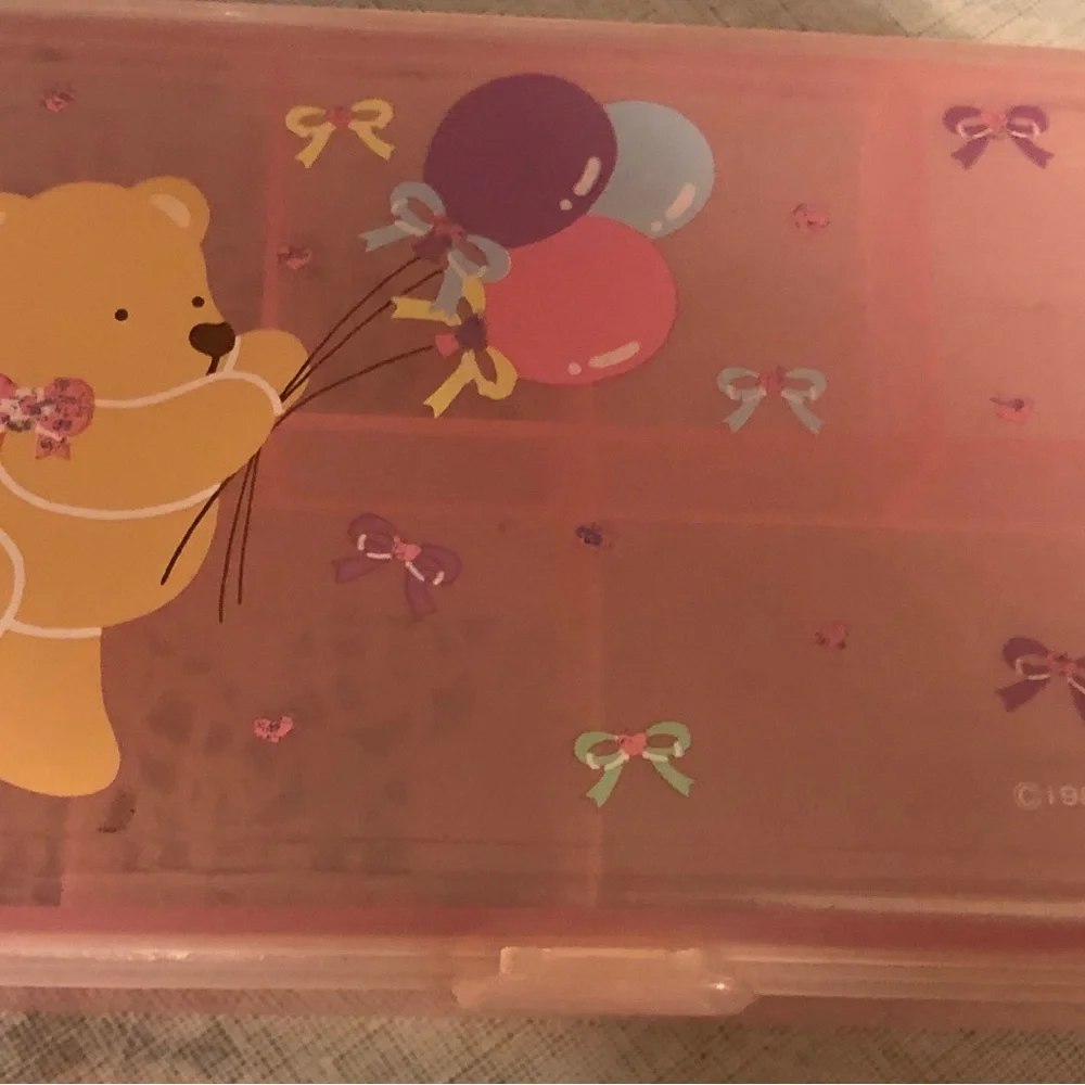 Sanrio Tweedle Dee Dee Teddy Bear  Plastic Pencil Trinket Box Vintage 1990